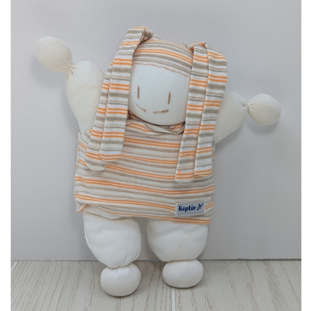 KeptinJr Plush Baby Doll Orange White Striped Organic Cotton READ